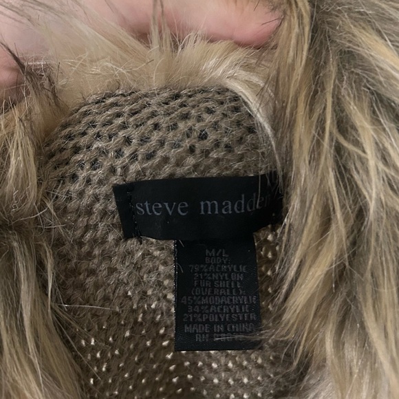 Steve Madden Lida Sweater Vest Faux Fun Brown Front Tie Knit Cardigan Size M/L - Picture 7 of 8